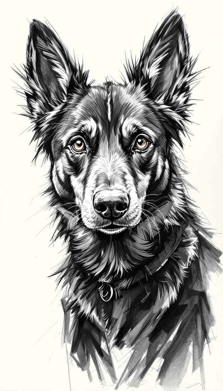 AI generated: dog, charismatic, charcoal sketch