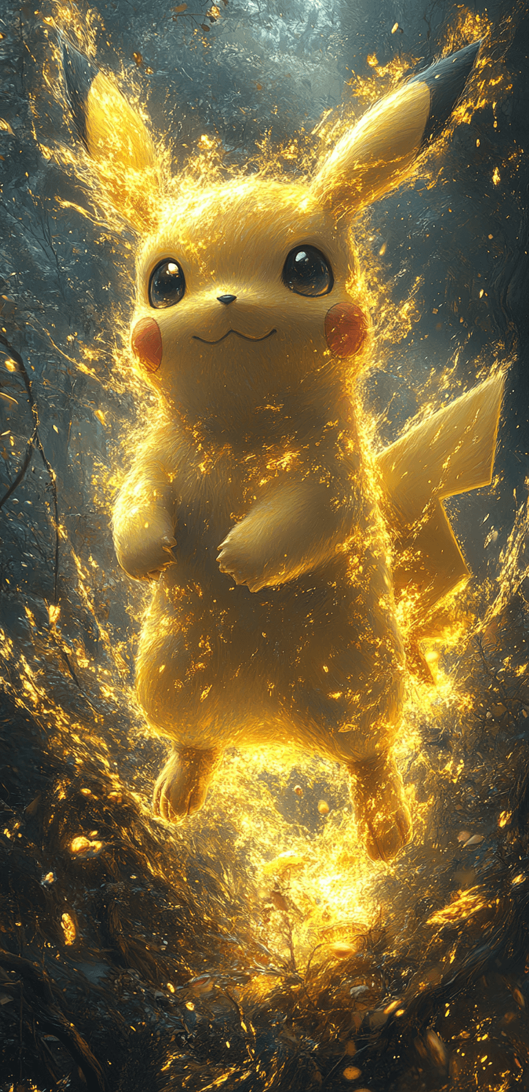 AI generated: pokemon wallpaper, Pikachu, hd background, in the style of chiaroscuro technique, suehiro maruo, ene...