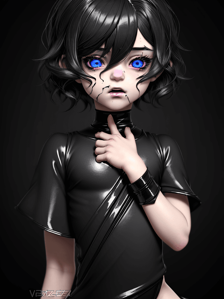 AI generated: a beautiful femboy, doomer boy , cute little boy  , in the style of texture-rich layers, dark black ...