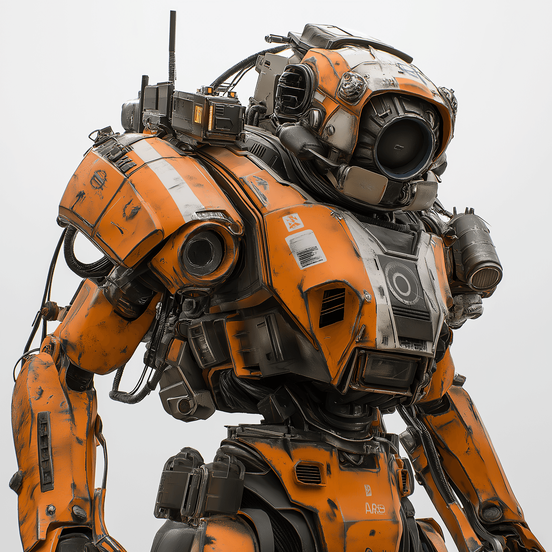 AI generated: Ultra Realistic, Urban Mecha, damaged orange amour, futuristic cyberpunk style and feel dark dystopi...