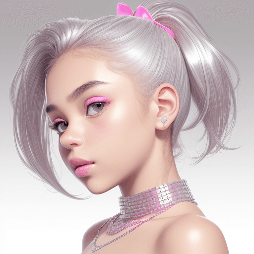 AI generated: XTERIO, graphic design, pink electronic, girl's face, side view, pretty and cute, silver shiny neckl...