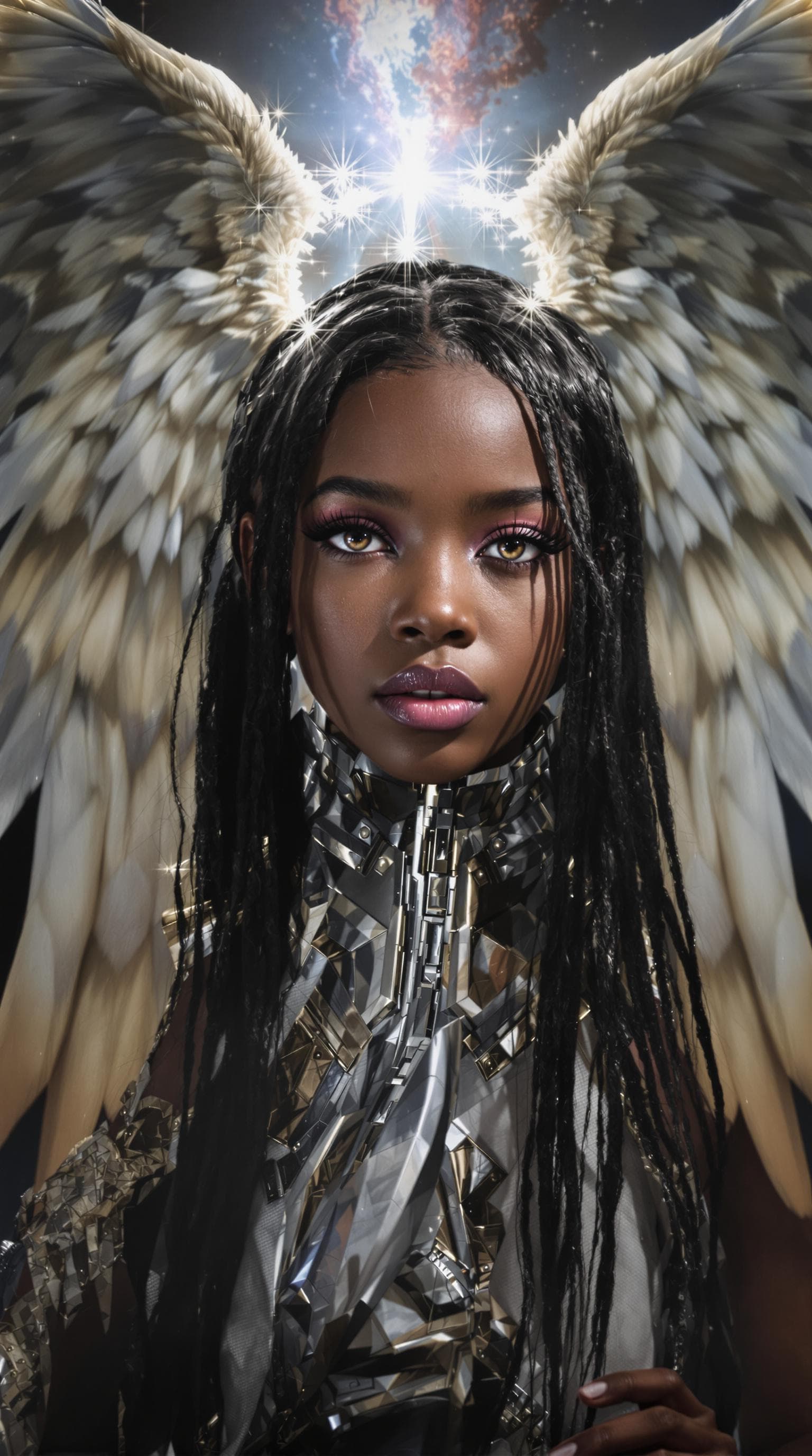 AI generated: Full view  of a professional photo of a exceptionally beautiful black African  girl in the world (ag...