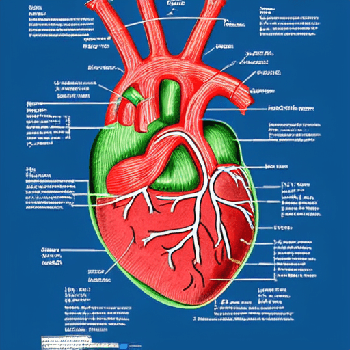 AI generated: anatomy poster of human heart::  technical drawing:: infographic:: engineering blueprints:: handwrit...