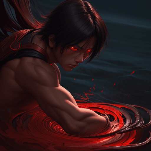 AI generated: an image with a male character on an island, in the style of kawacy, dark bronze and red, luminous b...