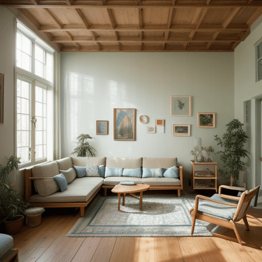 AI generated: High resolution photography interior design, dreamy sunken living room conversation pit, wooden floo...
