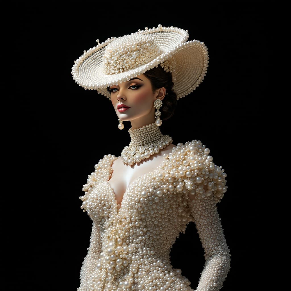 AI generated: The exquisite sculpture depicts an elegant female figure adorned in a dress, hat, and accessories, a...