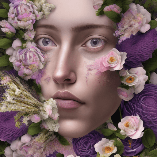 AI generated: Craft a high-definition image seamlessly melding oversized flowers into meticulously detailed human ...