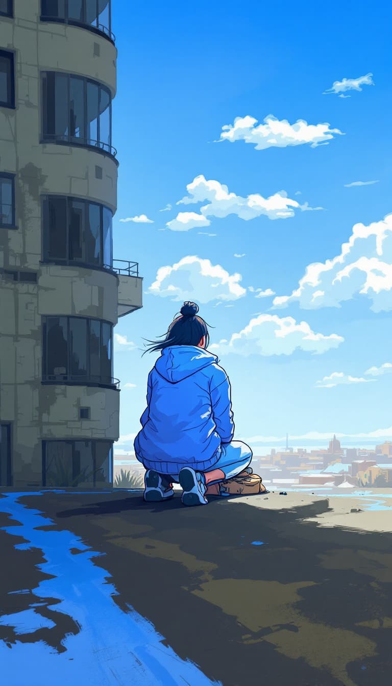 AI generated: girl, blue pen drawing, sketch