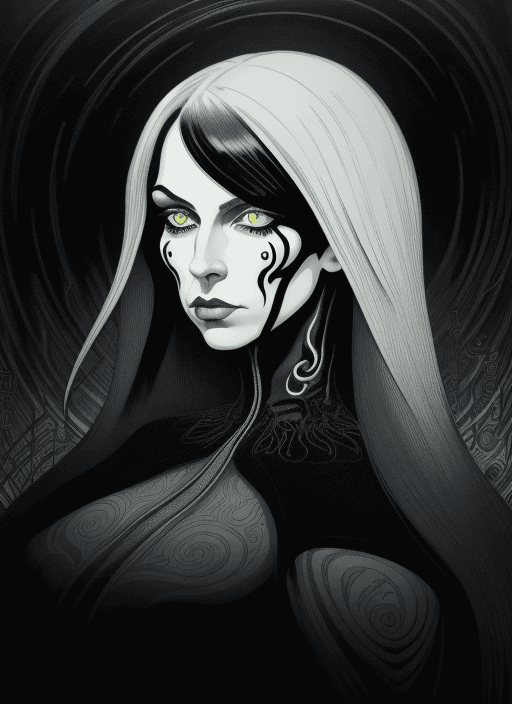 AI generated: Kay Nielsen, Basil Gogos, Alberto Savinio, James Gurney, Surrealism, Women profile with Binary circu...