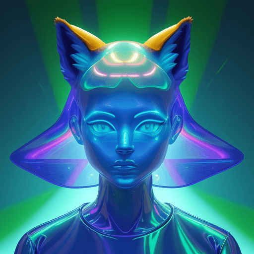 AI generated: 
3D cartoon Fox Head with Human Body, Wearing Iridescent Holographic Liquid Texture & Translucent Ma...