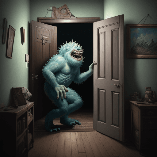 AI generated: a monster appears to be coming out of someone's room, in the style of realistic hyper-detailed rende...