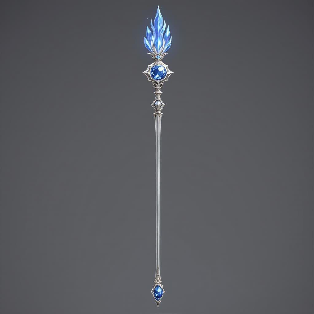AI generated: Medium-short length, smooth, photo-realistic, royal, silver scepter, rounded bottom, smooth, disk-li...