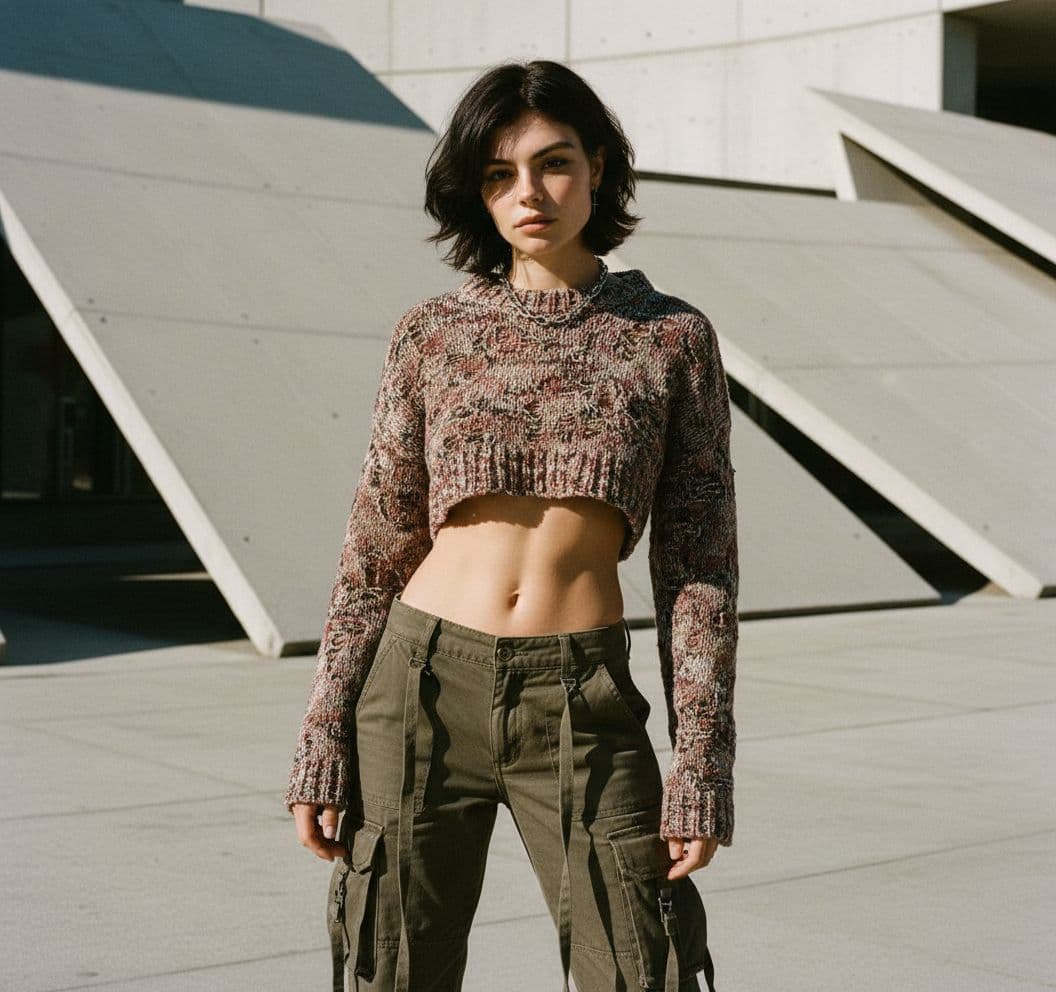 AI generated: street fashion photography, deconstucivist Fashion waist up photo of a 24 year old Tibetan-Ladin fem...