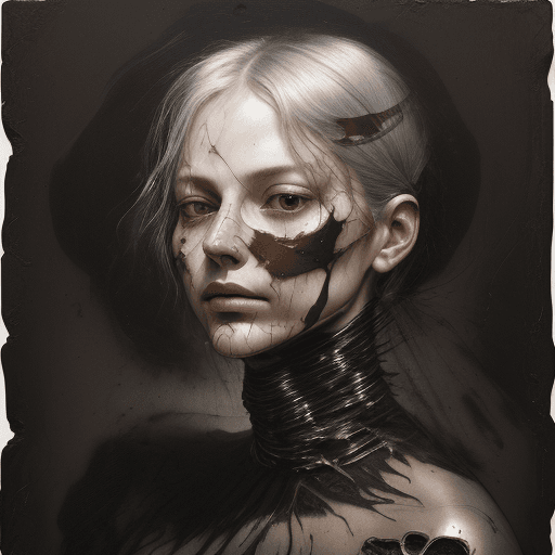 AI generated: a woman with roses on her nose, in the style of made of liquid metal, layered fabrications, nicola s...