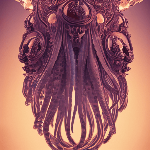 AI generated: goddess close-up portrait ribcagel. jellyfish phoenix head, nautilus, orchid, skull, betta fish, bio...