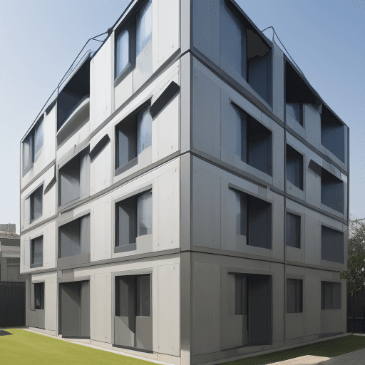 AI generated: flexible cube residential building with grids and inner open main court