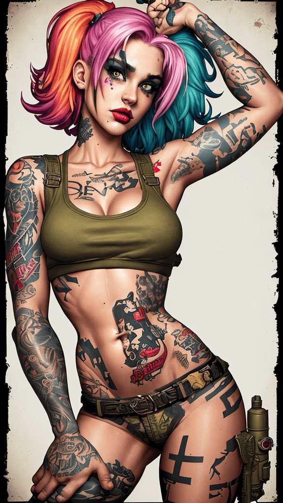 AI generated: twisted backdrop
shock
realistic shaded lighting poster
tank girl 
tattoo flash
behance 
vivid vinta...