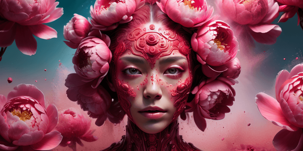 AI generated: Commercial photography, powerful explosion of red dust,Hyper-realistic medium shot portrait with hyp...