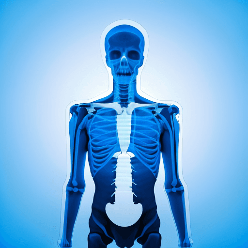 AI generated: digital art, man wearing a minimalist, white shirt, utilize X-ray effect to subtly display his skele...