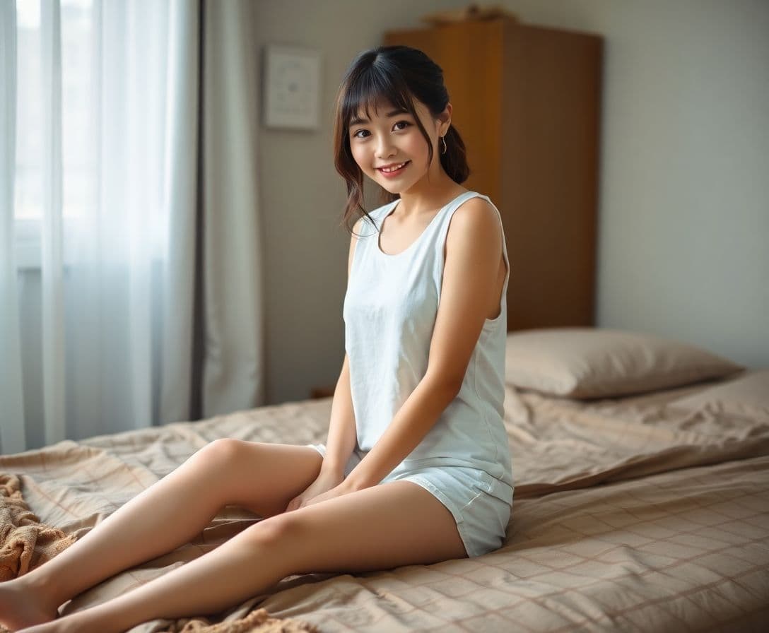 AI generated: best quality, masterpiece, (photorealistic:1. 4), 1girl, light smile, wearing a white cotton sleevel...