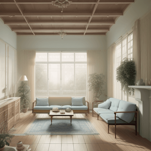 AI generated: High resolution photography interior design, dreamy sunken living room conversation pit, wooden floo...