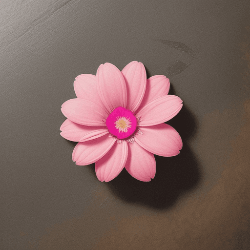 AI generated: flower on a table top right corner 
pink flower with 6 petals
small black table 
keys on the table
