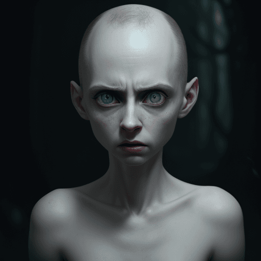 AI generated: Photo of a ultra realistic, cinematic lighting, 4k, hyper-realistic, short, skinny, feral, pale skin...
