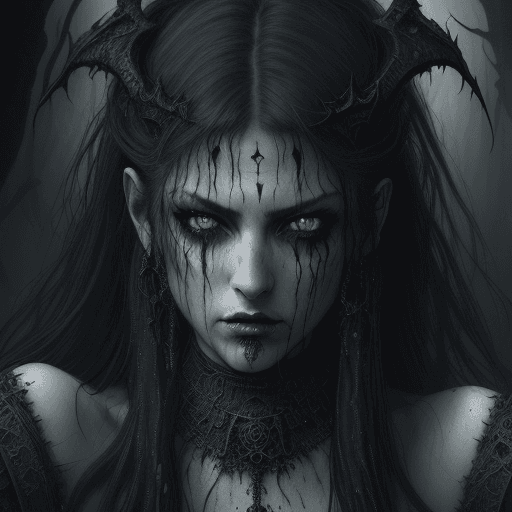 AI generated: A highly detailed (((luis royo fantasy style dark female portrait))), of a very beautiful and striki...