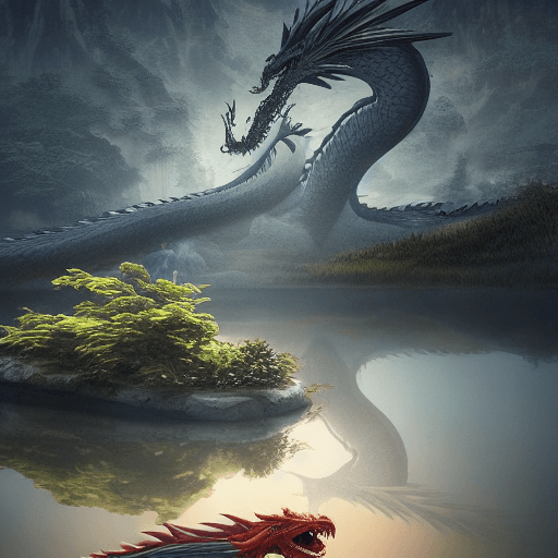 AI generated: Photo of a ultra realistic Chinese dragon sleeping in a lake, dramatic light, pale sunrise, cinemati...