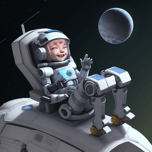 AI generated: Robo infantil de lata sorrindo ao lado de sua nave espacial que esta no quintal de sua casa.
poltcou...