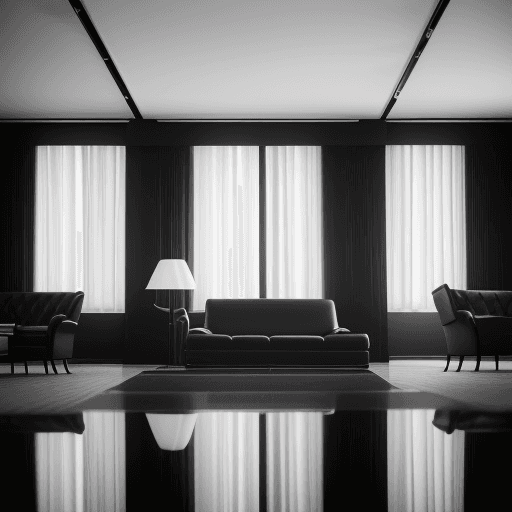 AI generated: photography, perspective, boutique hotel lounge, minimalism, expert, minimalist sleek design with in...