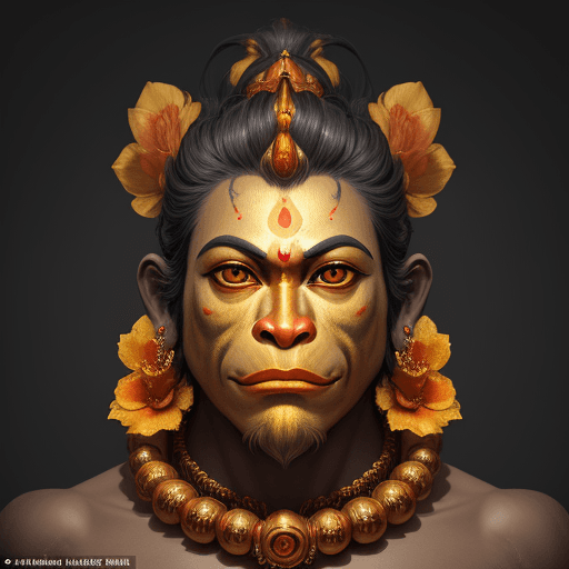 AI generated: the hanuman's face was painted with golden, in the style of nature-inspired compositions, dark gray,...