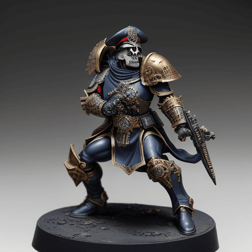AI generated: Warhammer 40k heavily armored commissar figure standing in a dynamic, action-ready pose. This figure...