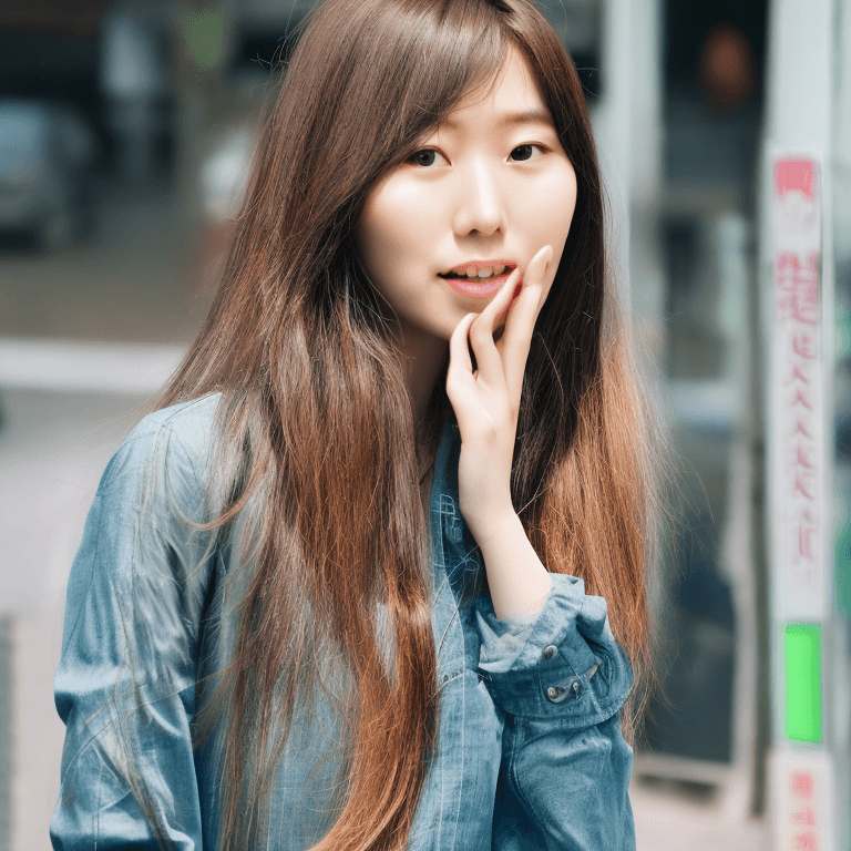 AI generated: beautiful Korean girl with long hair in the downtown seoul
