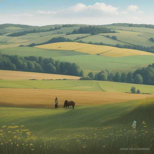 AI generated: romanian motives on a countryside background with a meadow 
