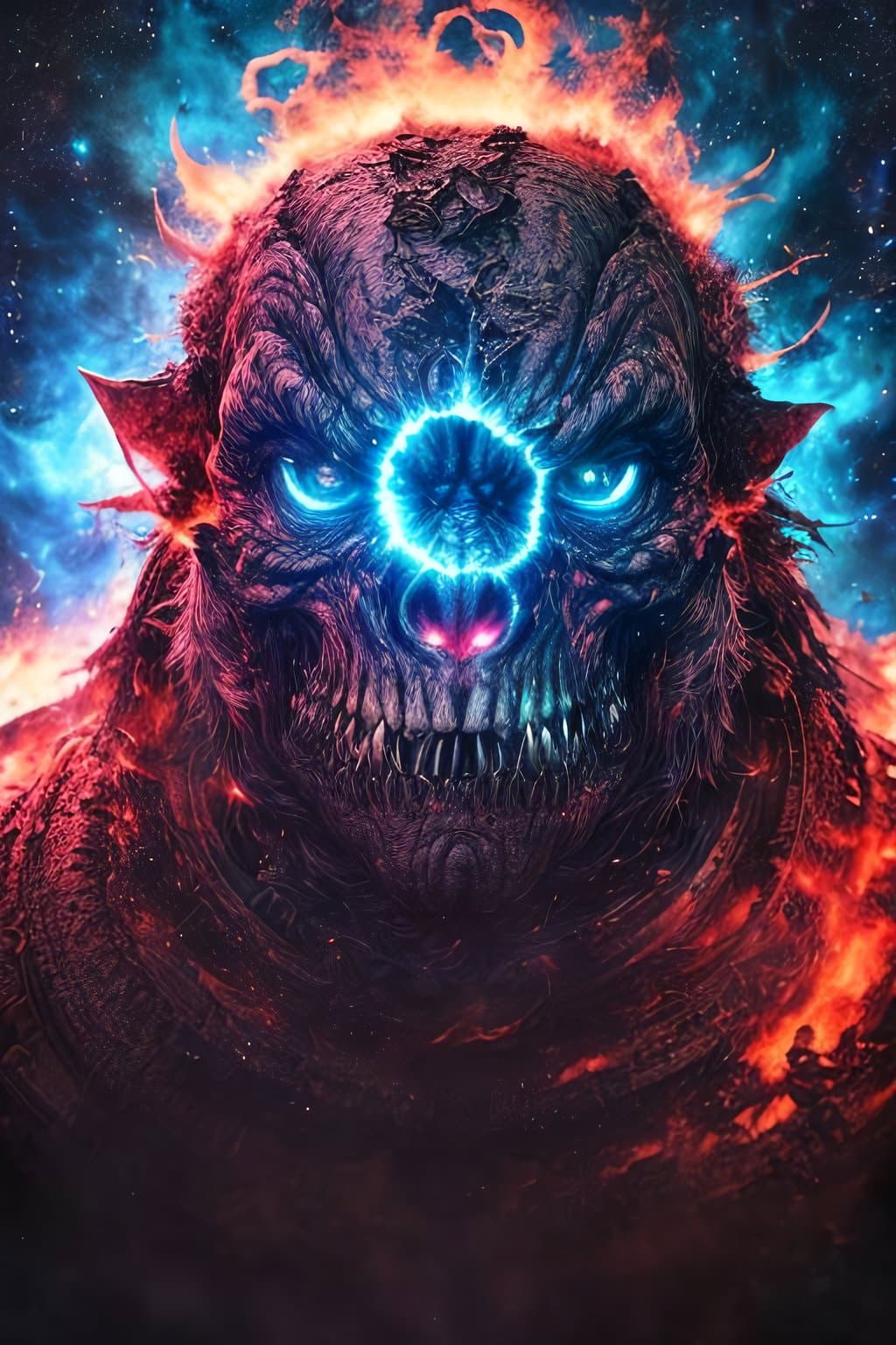 AI generated: An enraged monster incinerates everything in its path, unrestrained rage, unbridled anger, chaos aro...