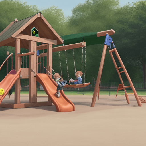 AI generated: High resolution art destroyed buildigs, swing child on the playground