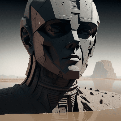 AI generated: the Colossi of Memnon on the flooded surface of Mars, high detail, high-quality resolution, masterfu...