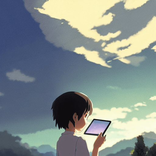 AI generated: person holding a tablet with their hands watching the screen, Digital 2D, animado por Kyoto Animatio...