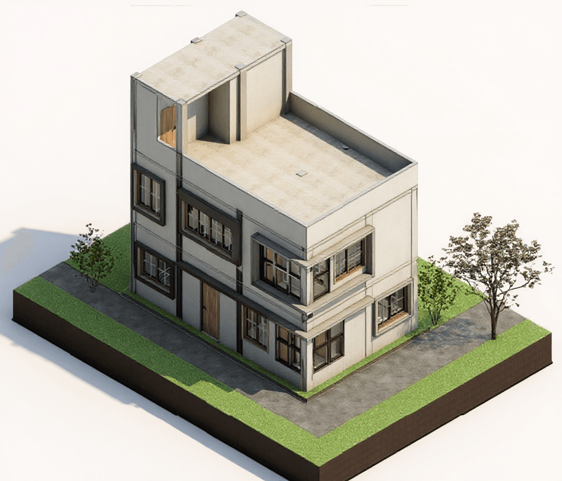 AI generated: Realistic isometric 3D architectural render.