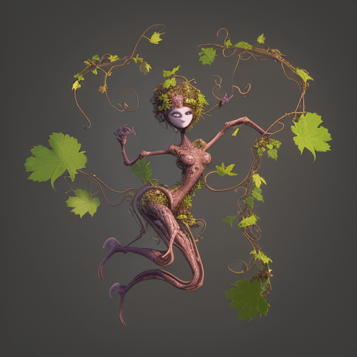AI generated: (Wooden vines overgrown with grapes entwined along the edge of intricate and various leaves and twig...