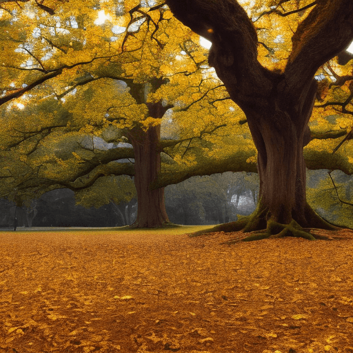 AI generated: A beautiful leafy oak to the left and right A beautiful charm in autumn colors whose size would be s...