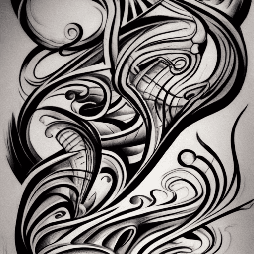 AI generated: surrealistic tattoo design, super simple, abstract, smooth flowing water, --ar 1:2 --stylize 750 --v...