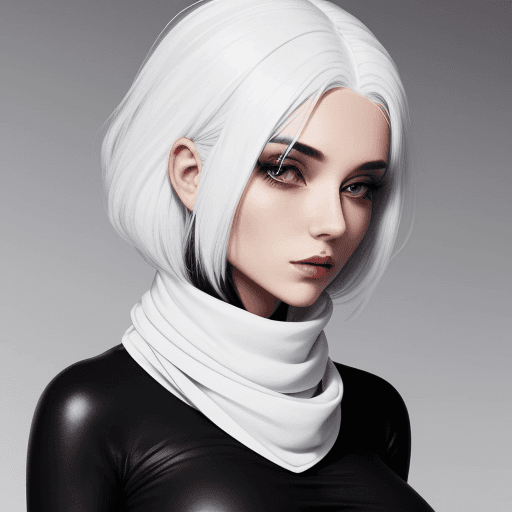 AI generated: girl with white hair and a black scarf with a very tight shirt 