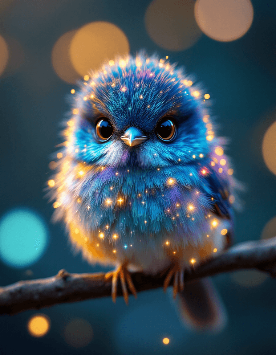 AI generated: A hyper-detailed, ultra-high-resolution portrait of an adorable small bird perched on a branch, illu...