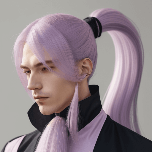 AI generated: man with long lilac hair with a ponytail