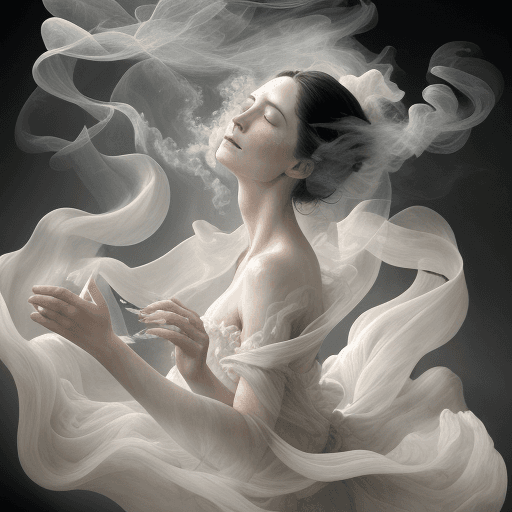 AI generated: smoke sculpture portrait of a woman, in the style of flowing fabrics, delicate ink washes, dance, ju...
