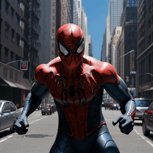 AI generated: venom suit spider man, New york street as background, ray traicing, High detail color photo, a profe...