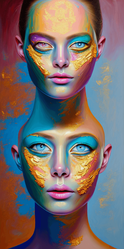 AI generated: oil painting on canvas, a portrait of a beautiful woman with laser magenta eyes, peeling and cracked...