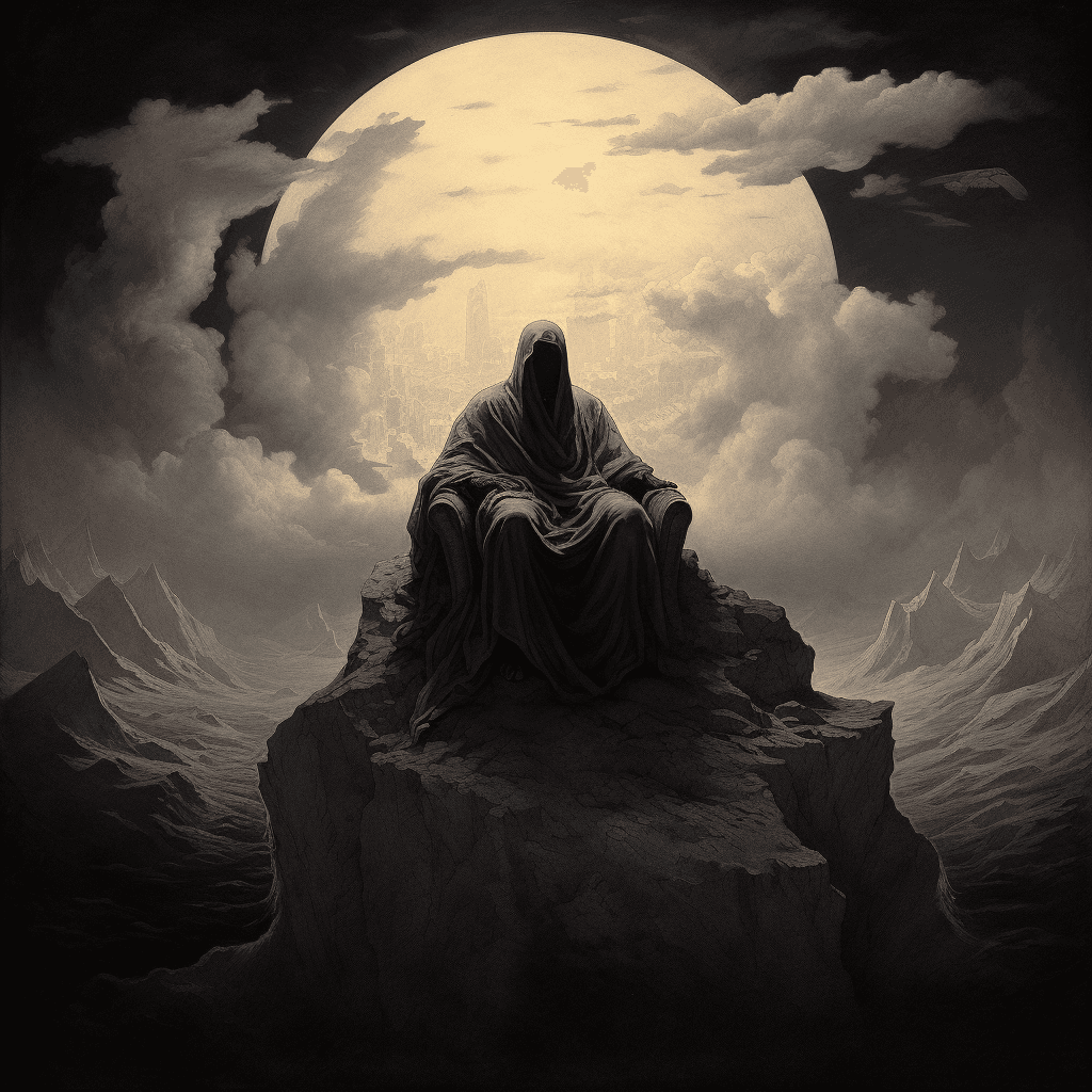 AI generated: death sitting on top of the world 